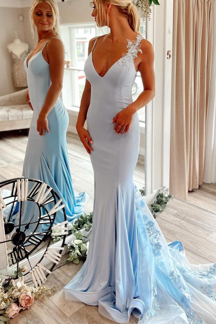 Elegant Light Blue Mermaid Long Prom Dress Elegant Light Blue Mermaid Long Prom Dress