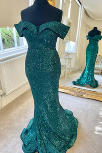 Off the Shoulder Burgundy Sequins Mermaid Long Formal Dress