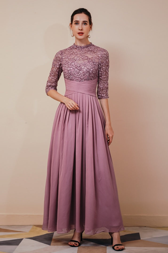 High Neck Mauve Lace and Chiffon Long Mother of the Bride Dress Dreamdressy High Neck Mauve Lace and Chiffon Long Mother of the Bride Dress Dreamdressy