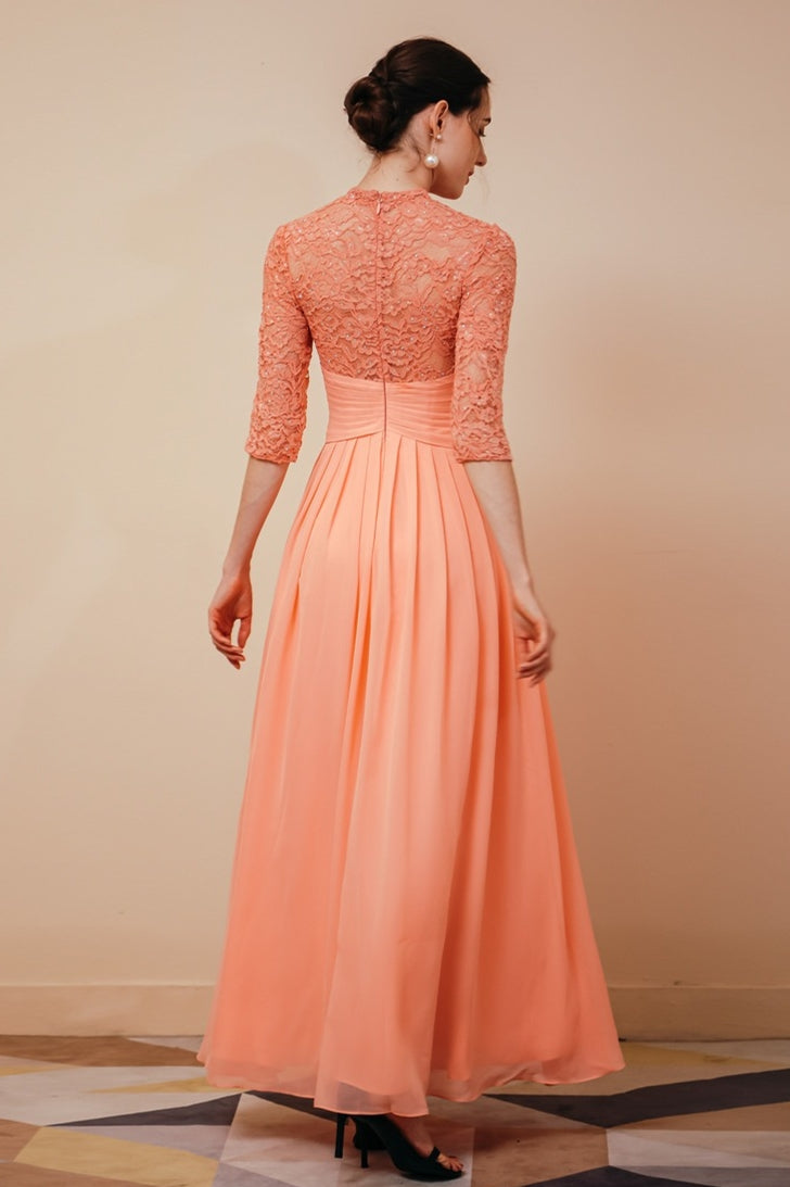 High Neck Mauve Lace and Chiffon Long Mother of the Bride Dress High Neck Mauve Lace and Chiffon Long Mother of the Bride Dress