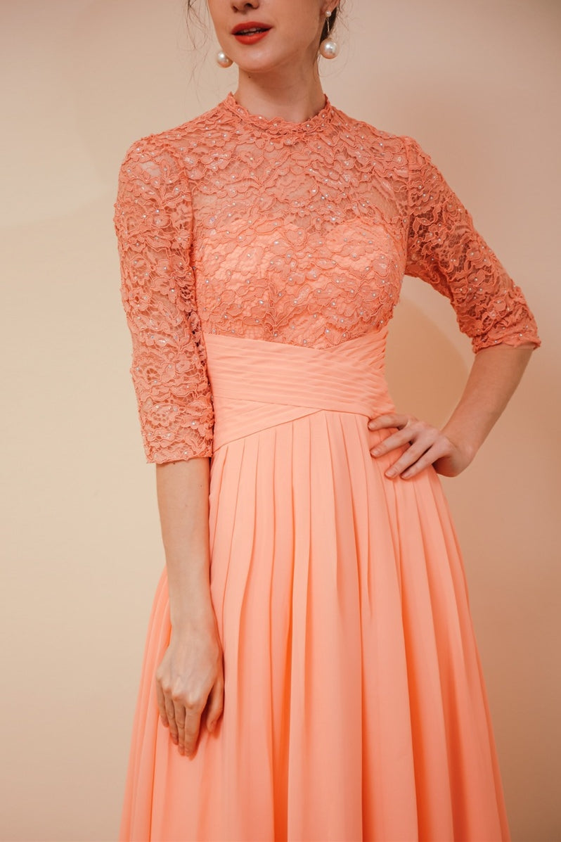hundred dresses High Neck Mauve Lace and Chiffon Long Mother of the Bride Dress –  Dreamdressy