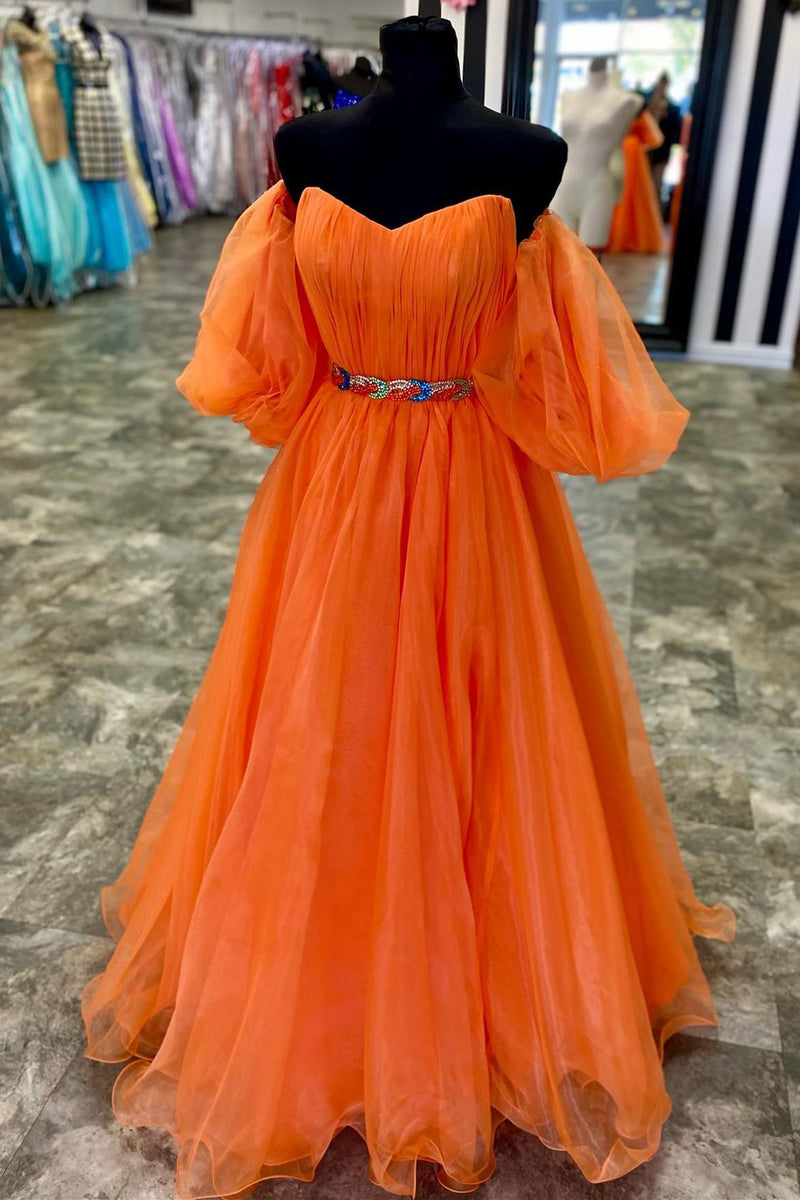 orange long sleeve homecoming dress Ashley Lauren 11607