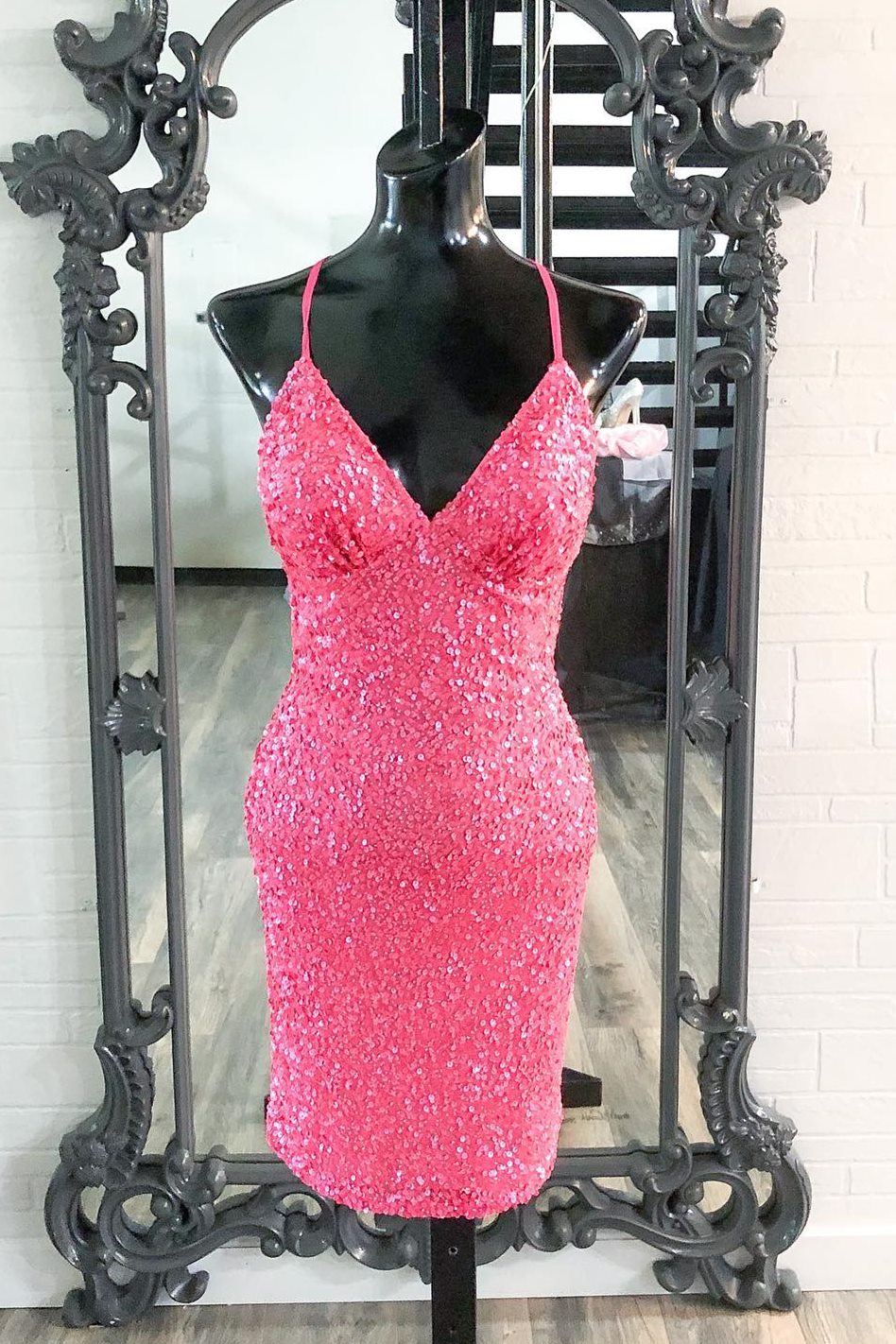 Hot Pink Sequins Boydcon Mini Party Dress  Dreamdressy
