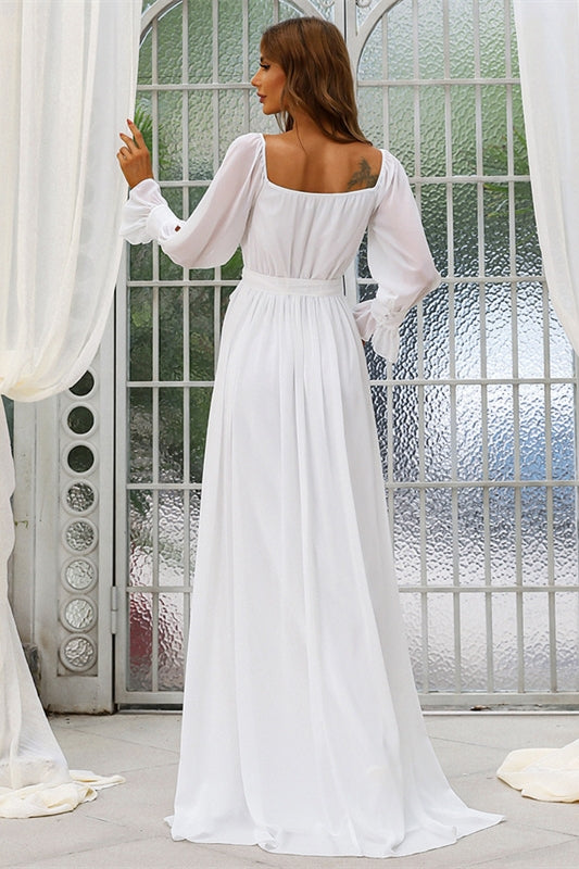 Simple White Chiffon Long Sleeves Boho Wedding Dress Simple White Chiffon Long Sleeves Boho Wedding Dress