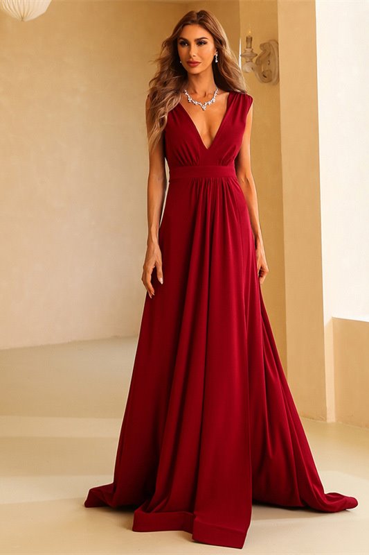 Sexy Red A-line Deep V Neck Long Party Dress Dreamdressy Sexy Red A-line Deep V Neck Long Party Dress Dreamdressy