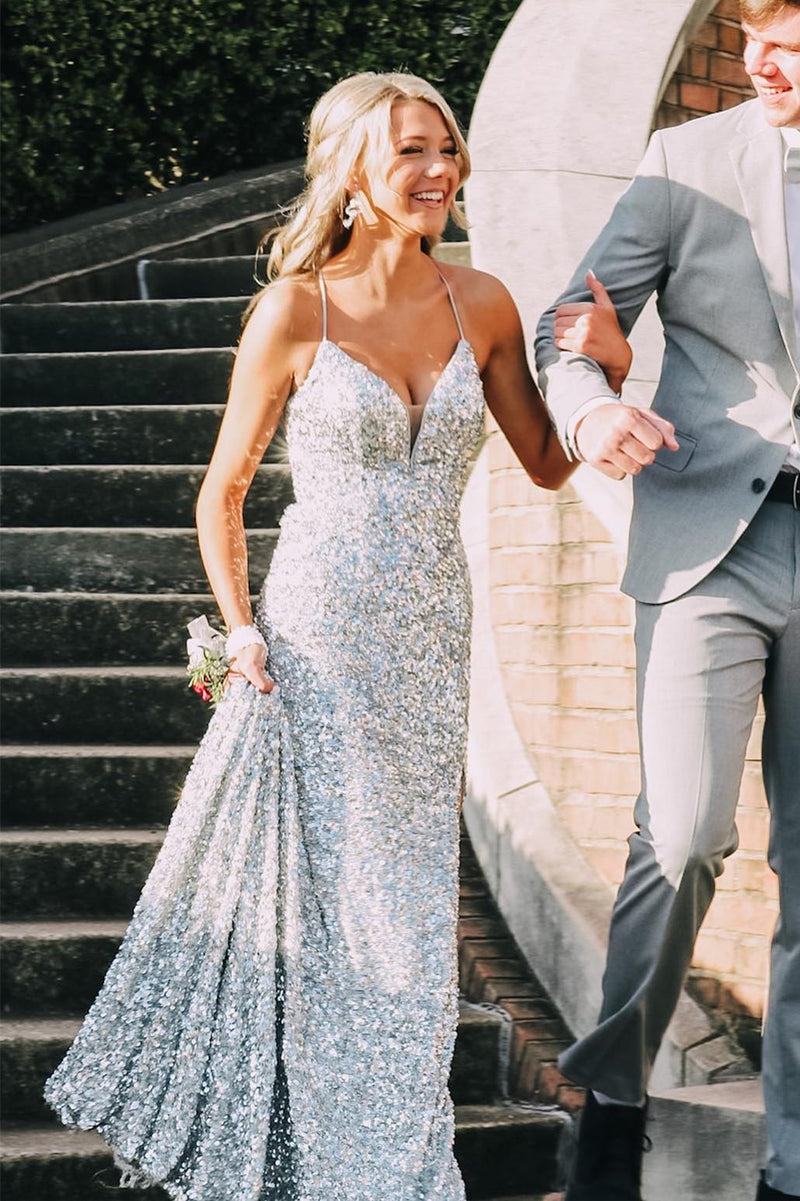 Silver Sequin Mermaid Long Formal Dress – Dreamdressy Silver Sequin Mermaid Long Formal Dress – Dreamdressy