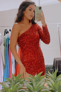 One Shoulder Long Sleeves Mermaid Long Party Dress