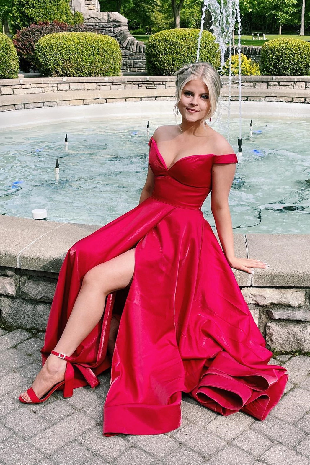 Off the Shoulder Pink A-line Long Formal Dress