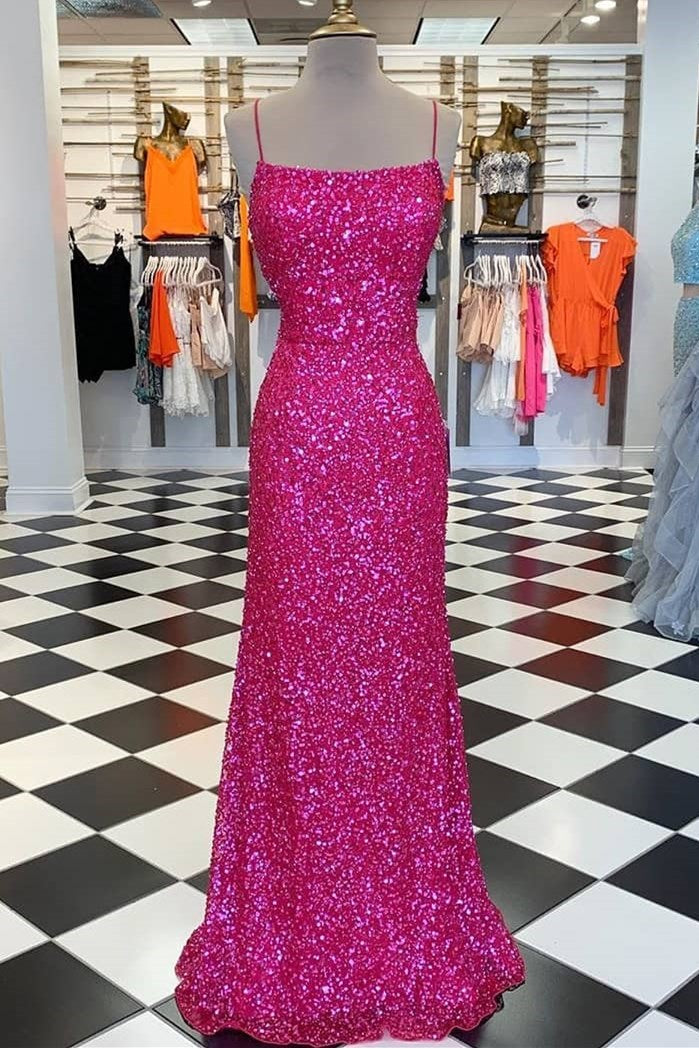 Neon Pink Sequin Mermaid Long Formal Dress Dreamdressy Neon Pink Sequin Mermaid Long Formal Dress Dreamdressy