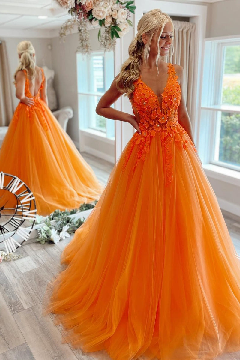 orange wedding dress Princess A-line Floral Appliues Long Formal – Dreamdressy Comes Under Customized Stitching Prom Dress Silver Homecoming Minimizer Bra Size:39 EU / 5.5 UK / 6.5 US