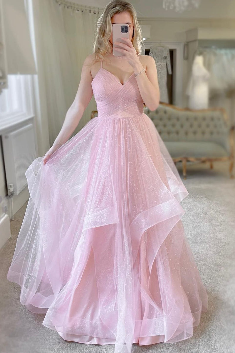 Pink A-line Tulle Tiered Ruffles Long Princess Dress Pink A-line Tulle Tiered Ruffles Long Princess Dress