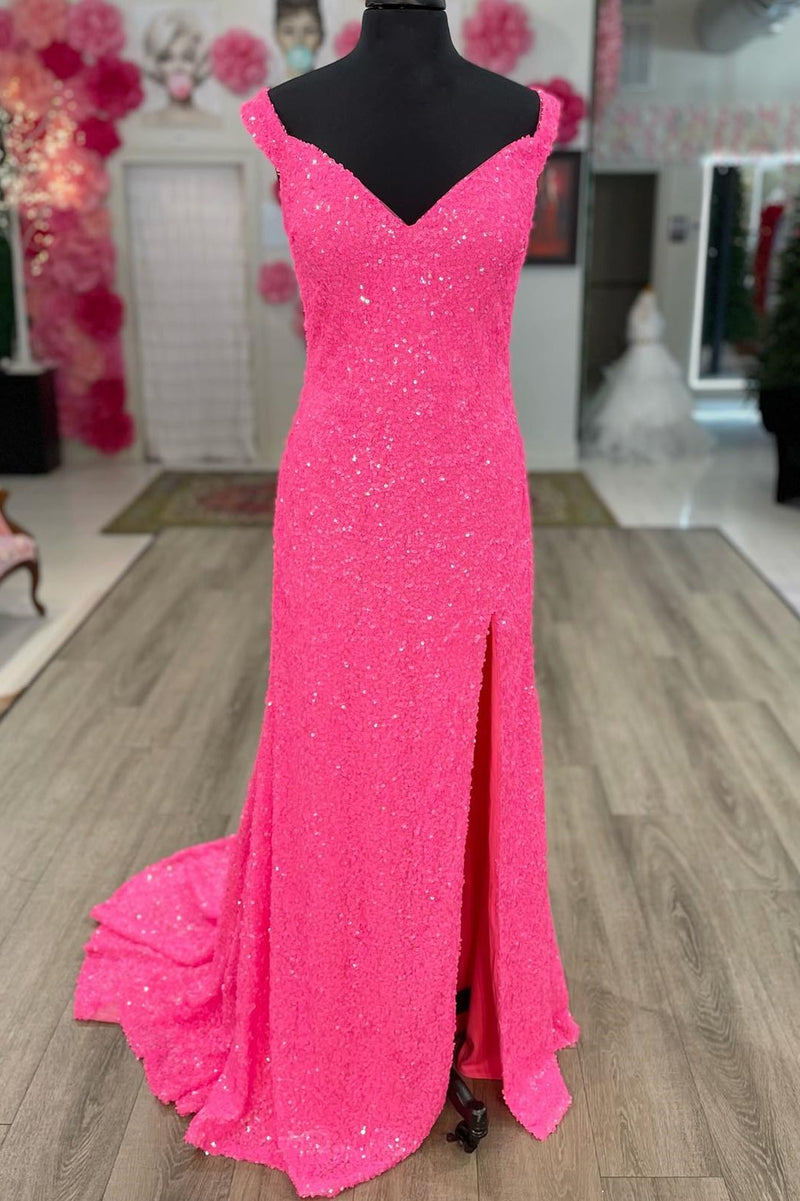 hot pink modest dress Sequin Mermaid Side Slit Formal – Dreamdressy Men's Dress Socks Make sure to get Peixoto Women's Ora Dress Colour:Ivory/Cobalt