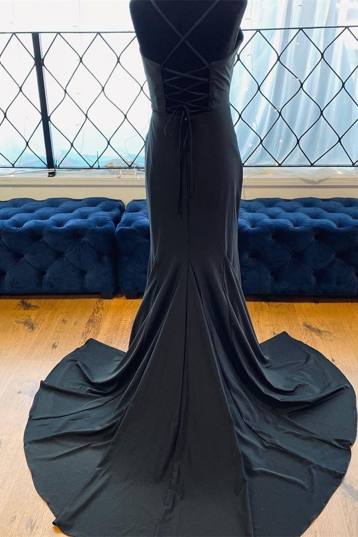 Gorgeous Red Spaghetti Straps Mermaid Long Formal Dress with Sit