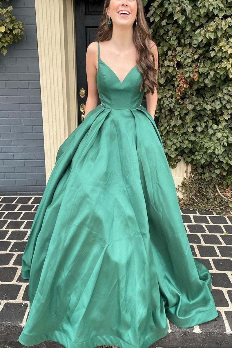 Simply A-line Green Long Prom Dress with Pockets Dreamdressy Simply A-line Green Long Prom Dress with Pockets Dreamdressy