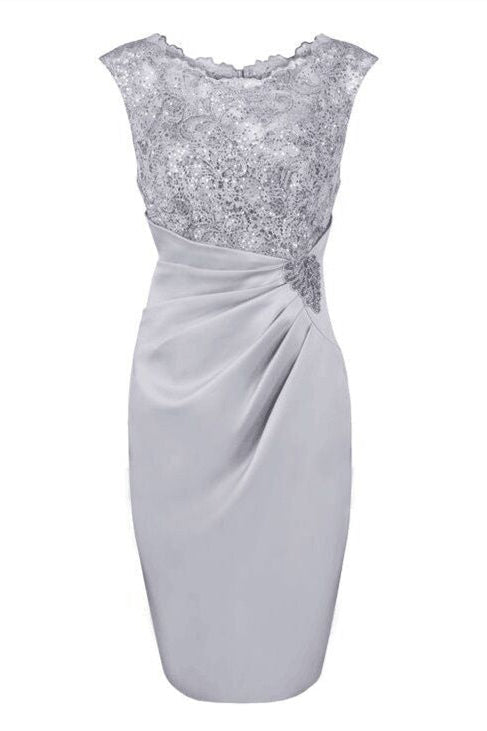 Gorgeous Appliques Silver Short Mother of Bride Dress – Dreamdressy