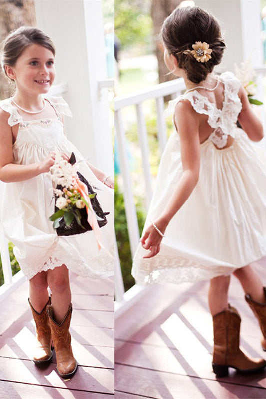 Pretty A-Line Knee Length White Beach Flower Girl Dress Dreamdressy Pretty A-Line Knee Length White Beach Flower Girl Dress Dreamdressy