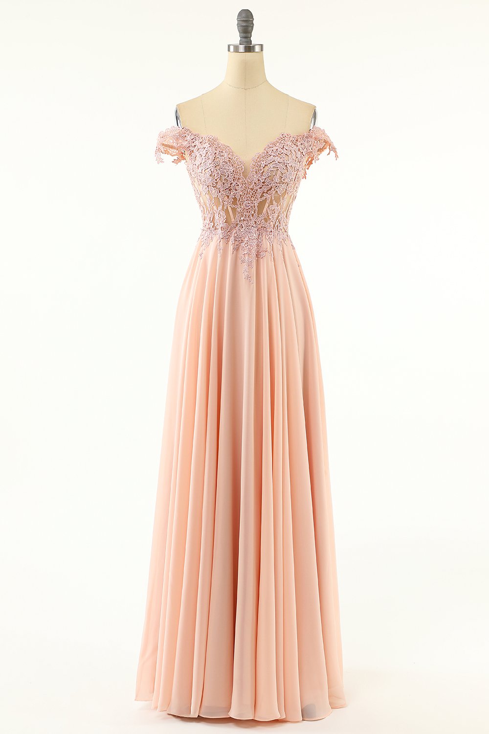 Off the Shoulder Mint Green Chiffon Long Prom Dress