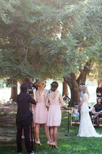 Simple V Neck Short Chiffon Pink Bridesmaid Dress