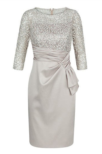 silver mother of the bride dresses Sparkly Half Sleeves Short Silver Mother of Bride Dress – Dreamdressy
