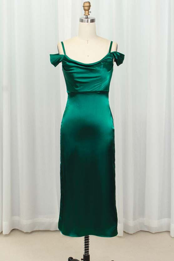 green silk bodycon dress Lime Green Satin Cowl Neck Midi Bodycon Dress