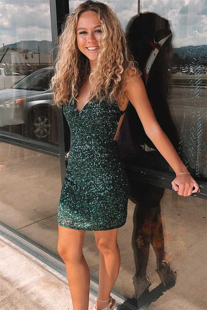 Tight Dark Green Sequins Party Dress
