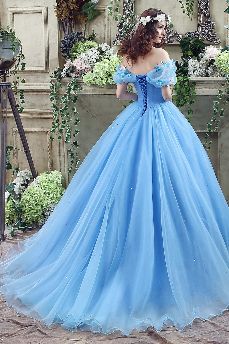 Princess Blue Ball Gown Off Shoulder Cinderella Dress  Dreamdressy
