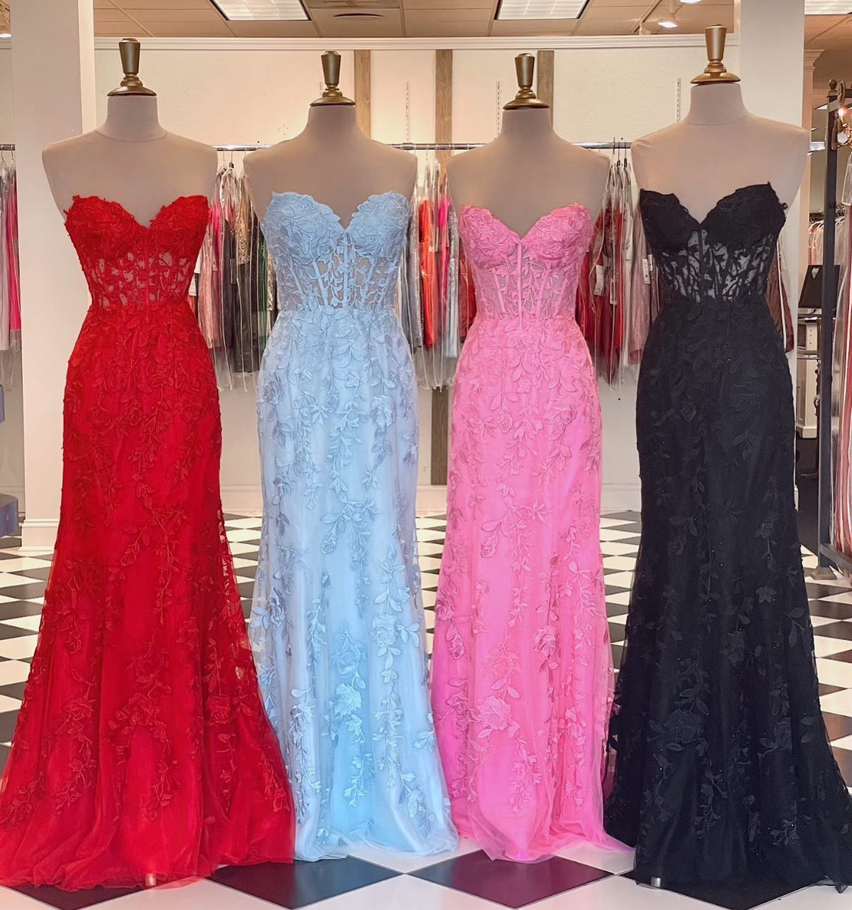 Sweetheart Hot Pink Lace Appliques Prom Dress