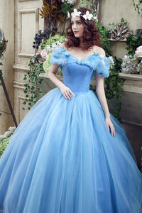 Princess Blue Ball Gown Off Shoulder Cinderella Dress