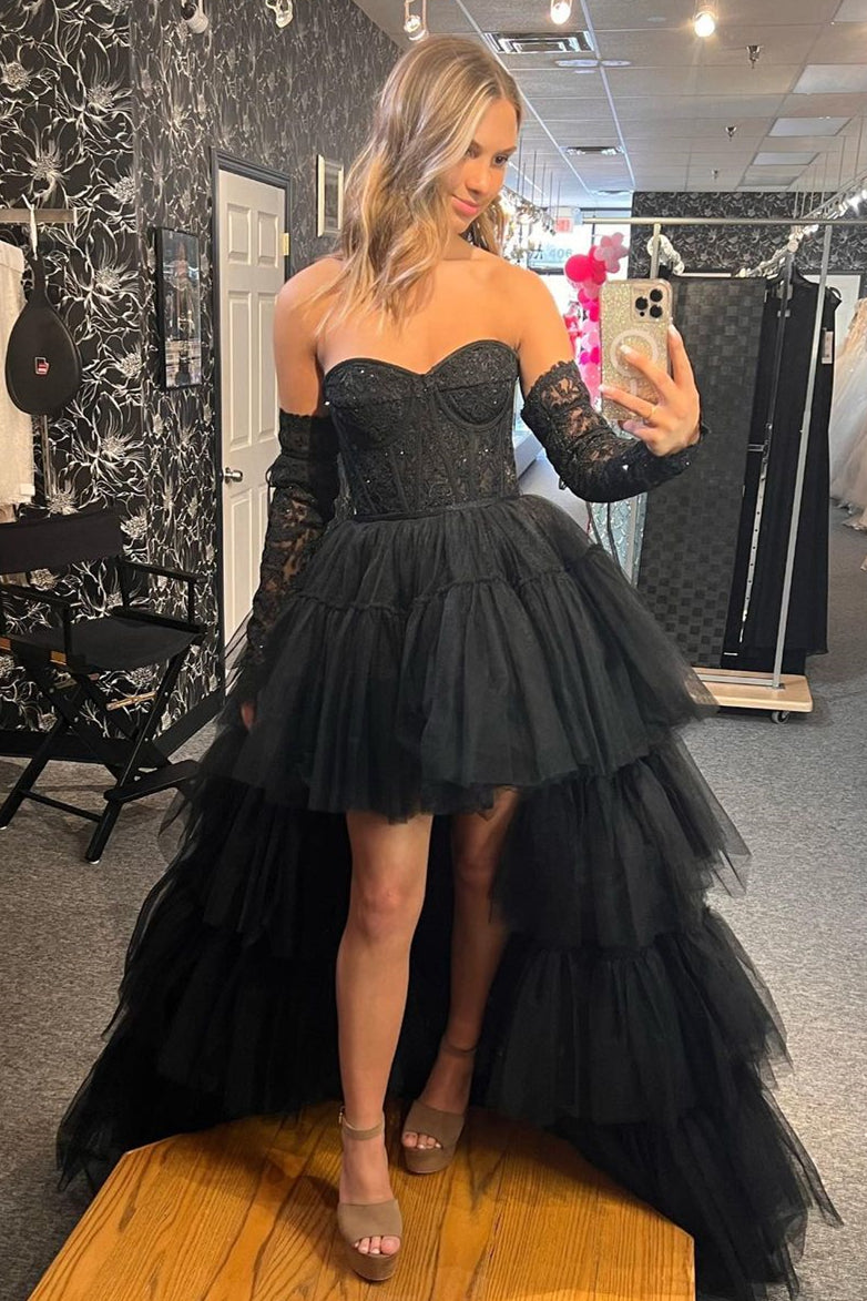Hot Pink Lace Corset Tiered High-Low Prom Dress Dreamdressy Hot Pink Lace Corset Tiered High-Low Prom Dress Dreamdressy