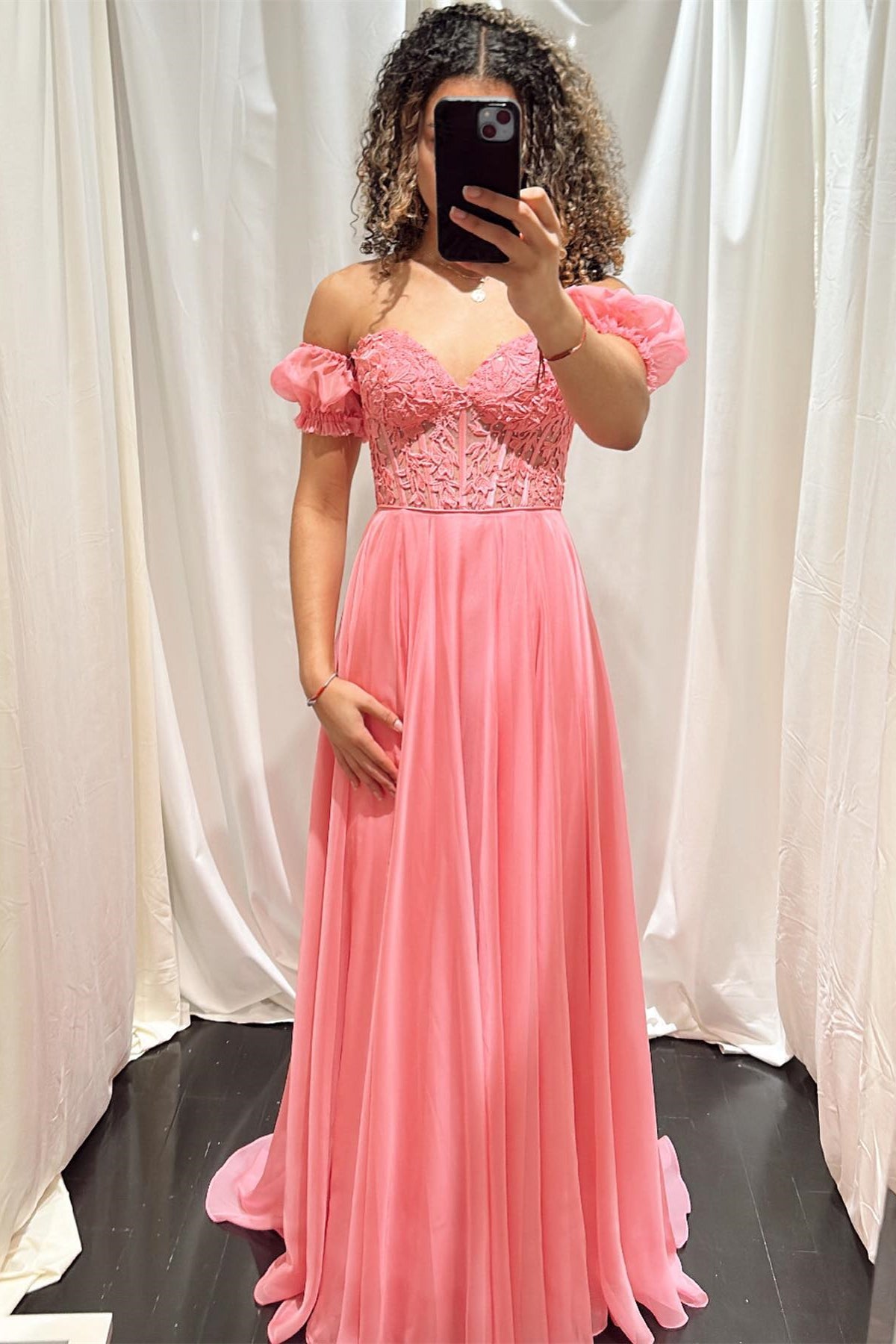 Lilac Applique Strapless A-Line Long Prom Dress
