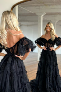 Princess Pink Off-the-Shoulder A-Line Prom Dress with Ruffles