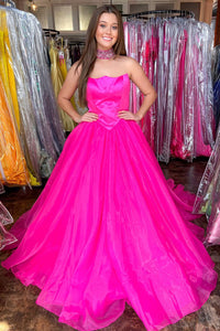 Hot Pink Strapless Ball Gown with Pockets