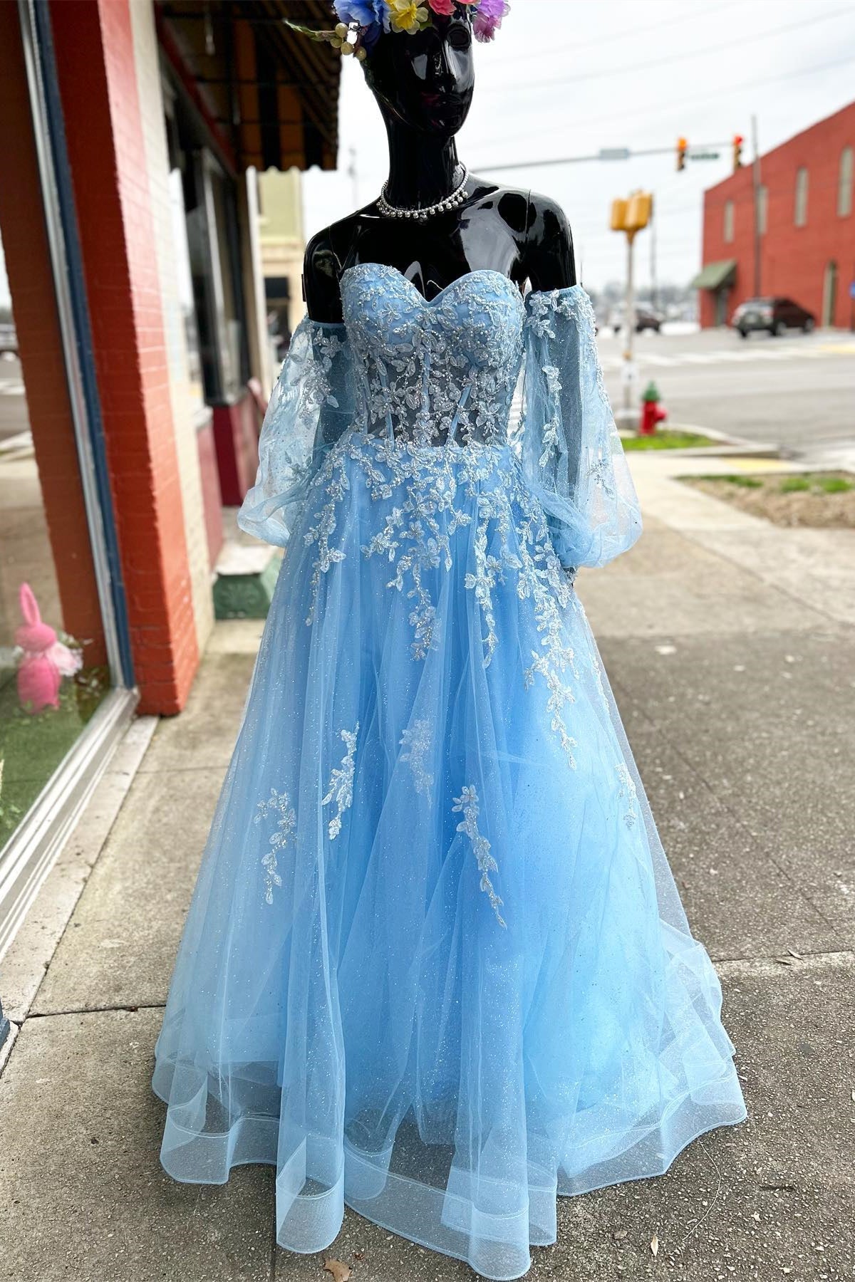slim fit dress slacks Blue 3D Floral Lace Sweetheart A-Line Long Prom Dress main image 1