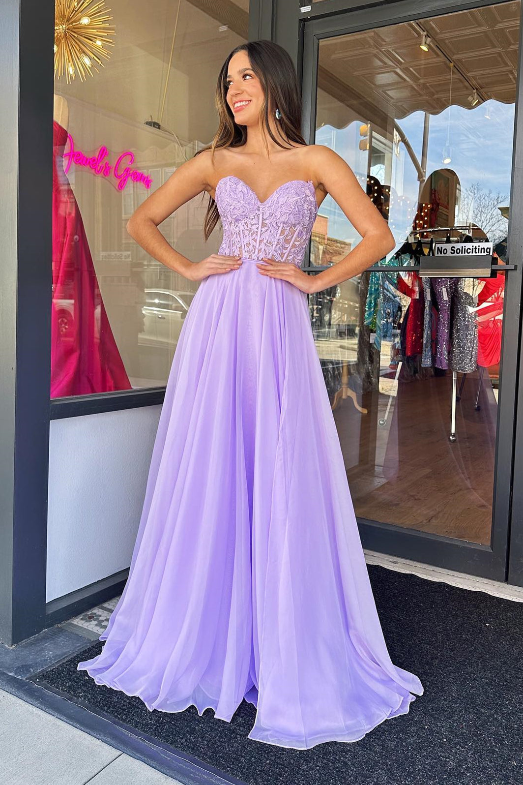 Lilac Applique Strapless A-Line Long Prom Dress Lilac Applique Strapless A-Line Long Prom Dress