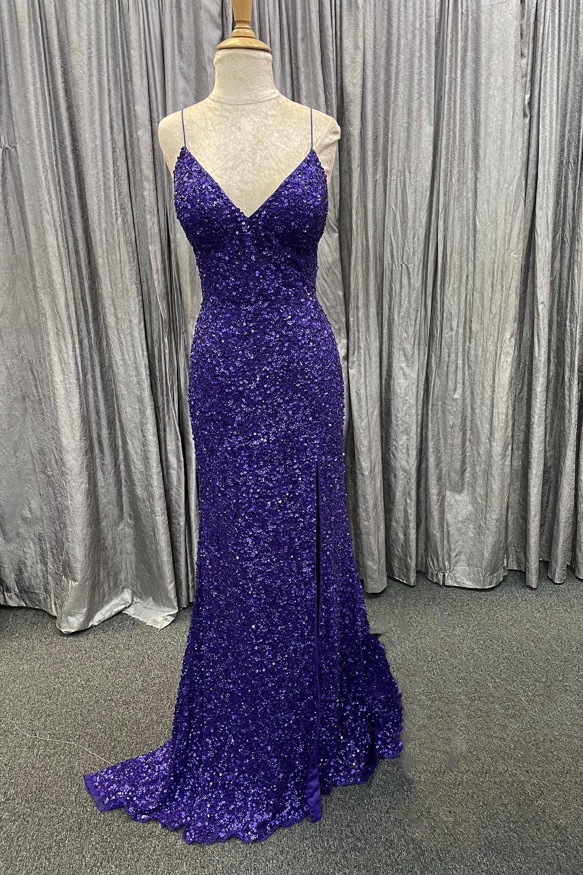 Mermaid Purple Sequin Long Prom Dress with Slit Dreamdressy Mermaid Purple Sequin Long Prom Dress with Slit Dreamdressy