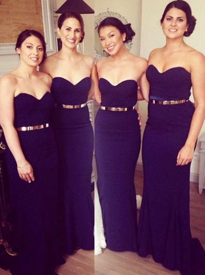 Mermaid Navy Blue Bridesmaid Dress - Sweetheart Gold Belt Dreamdressy Mermaid Navy Blue Bridesmaid Dress - Sweetheart Gold Belt Dreamdressy
