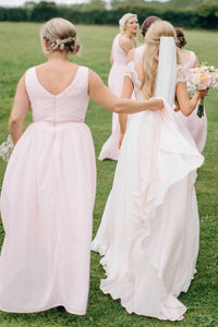 Simple A-Line Chiffon Ruched Mint Green Long Bridesmaid Dress