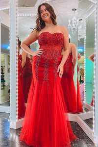 Green Sequin Strapless Mermaid Long Prom Dress