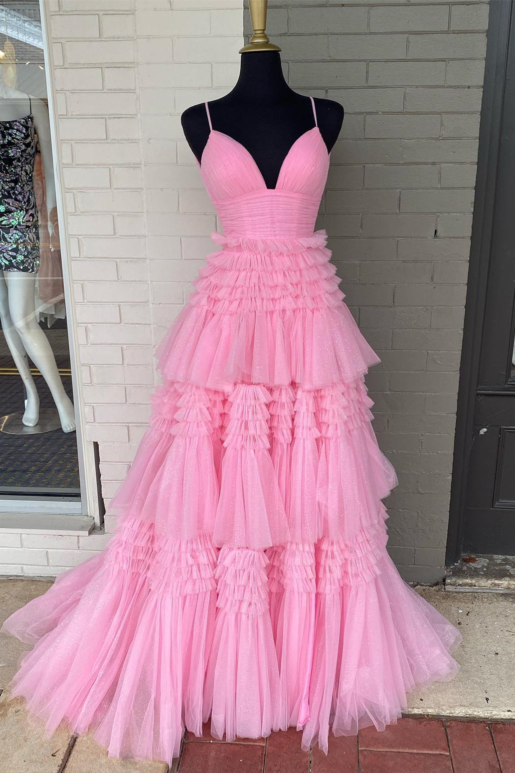 Princess Pink Tiered Layers Tulle Long Formal Gown Dreamdressy Princess Pink Tiered Layers Tulle Long Formal Gown Dreamdressy