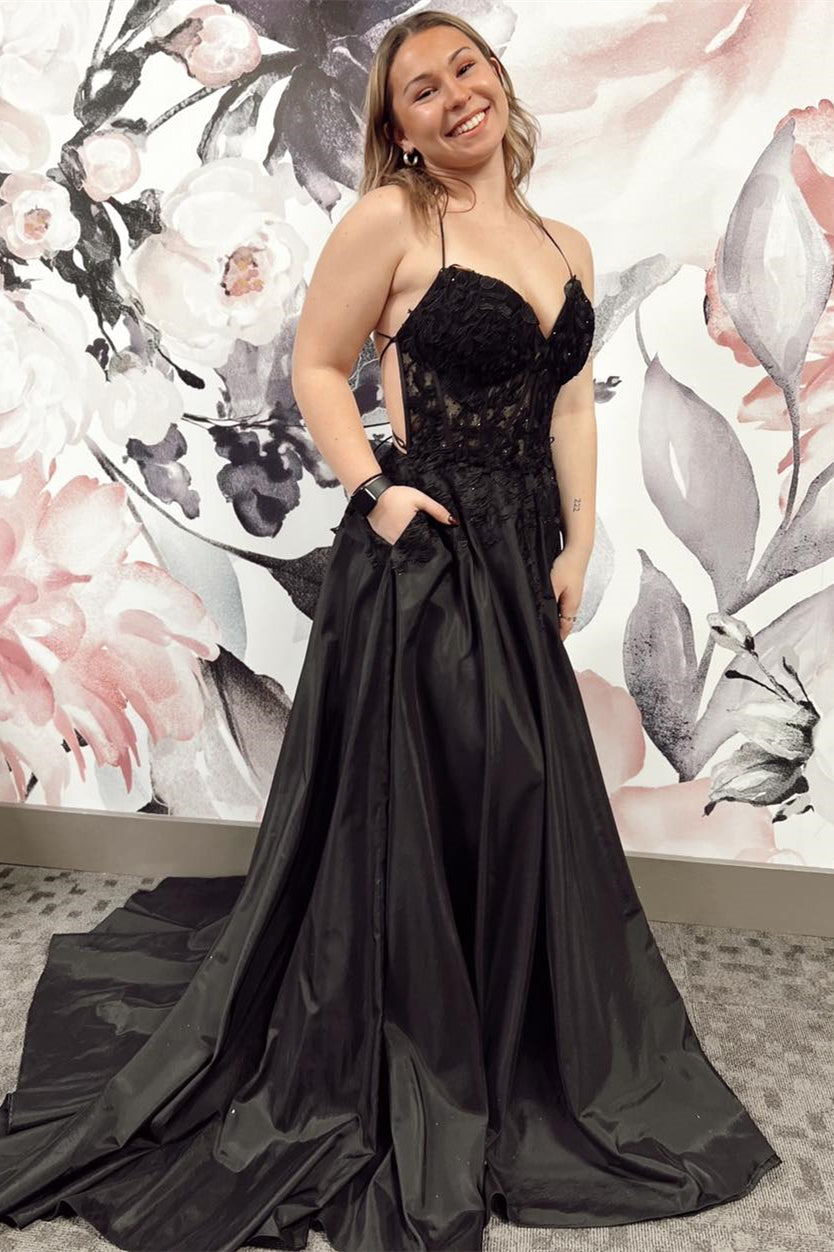 Hot Pink Floral Appliques Lace-Up A-Line Prom Gown